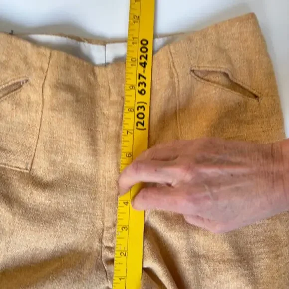 Vintage HIS For Her Linen Blend Flare Pants Straw Tan Mid Rise 70s Style 4 Est - Picture 8 of 10